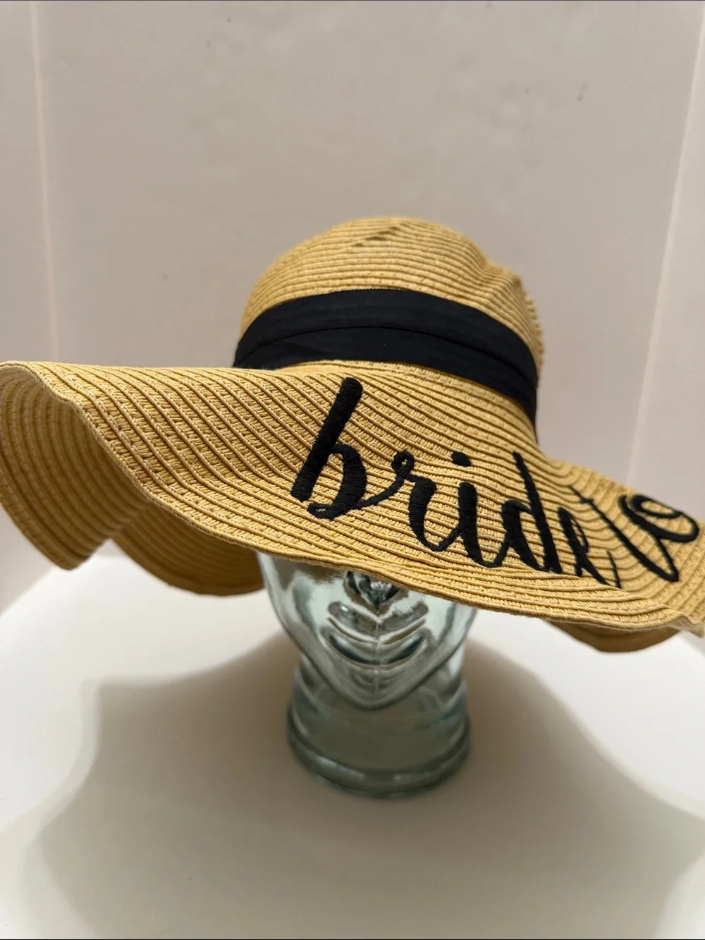 C.C. Boutique Yellow 'Bride To Be' Wide Brim Sun Hat with Black Band
